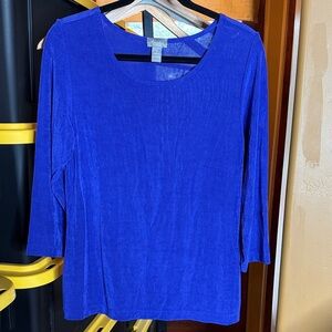 Chico’s Travelers Purple Slinky 3/4 Sleeve Tunic Top Size Small (1)